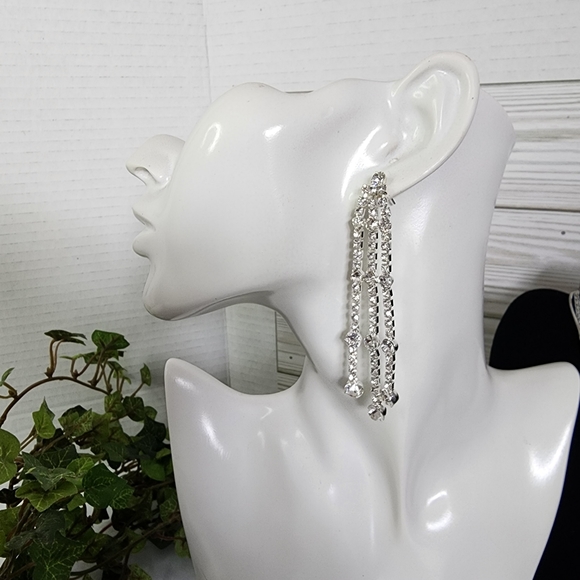 Statement Silver Crystal Collar Bib Necklace Earrings Bracelet Set New - Picture 6 of 11